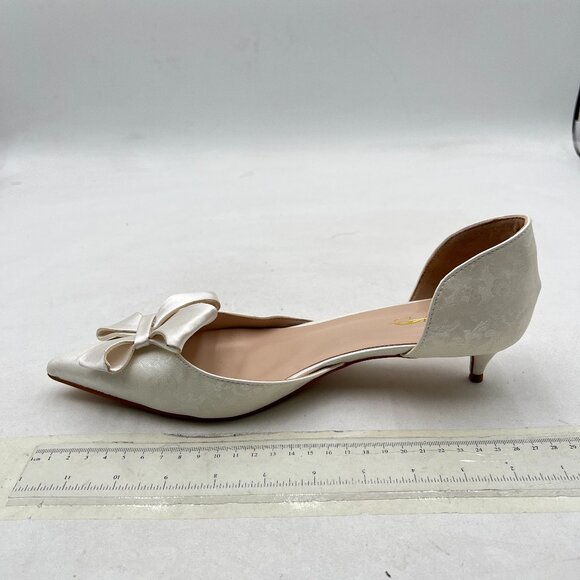 XYD Ivory D'Orsay Kitten Heel Bridal Bowknot Pumps Elegant Pointed Toe Shoes - Picture 1 of 7